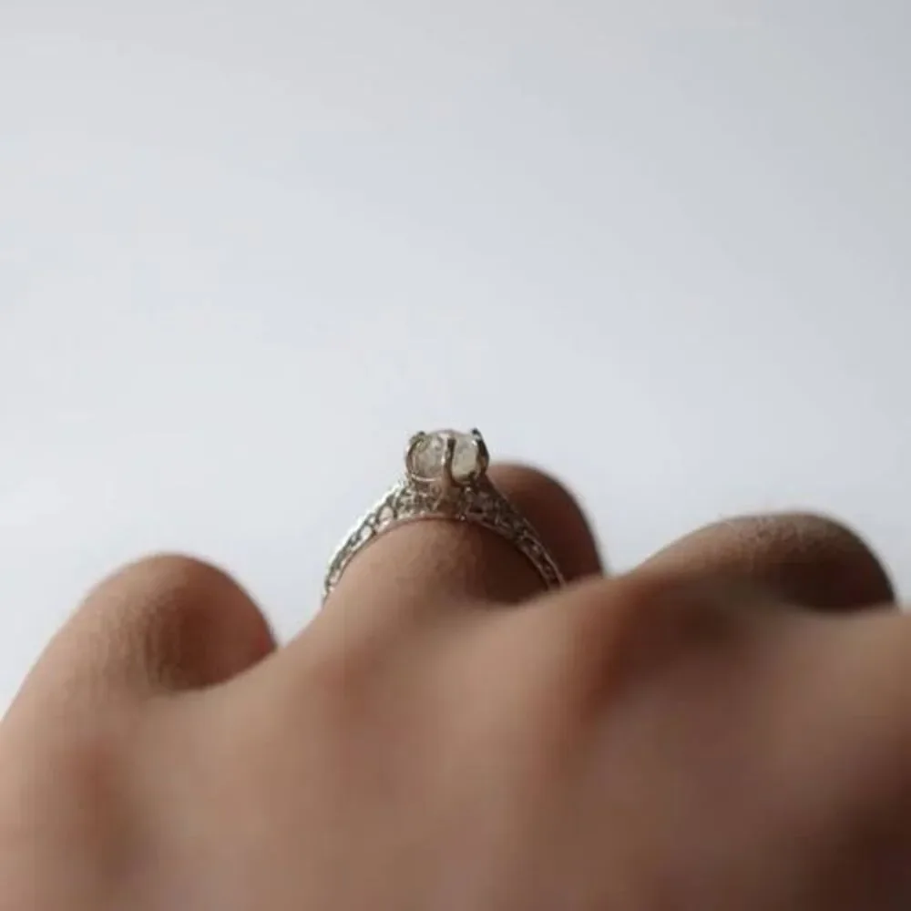 Dainty rings for women Raw Diamond Engagement Ring Rough anniversary ring